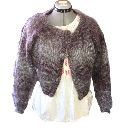 Granny Core Vintage Mohair Wool Blend Sweater, Mohair Vintage Purple Cardigan - Picture 7 of 16